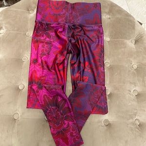 Terez Red and Purple Floral Leggings